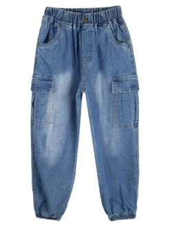 Re Panda Jeans cargo da bambino con elastico sul finale - blu
