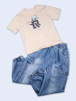 Re Panda T-shirt da bambino in cotone con stampa - beige