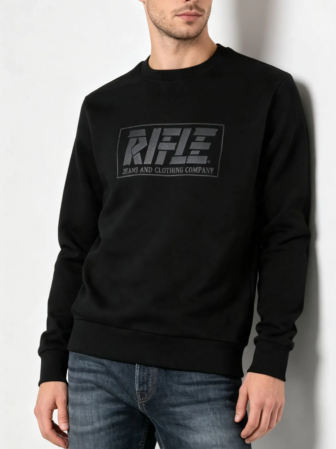 Rifle Felpa girocollo da uomo con logo - nero