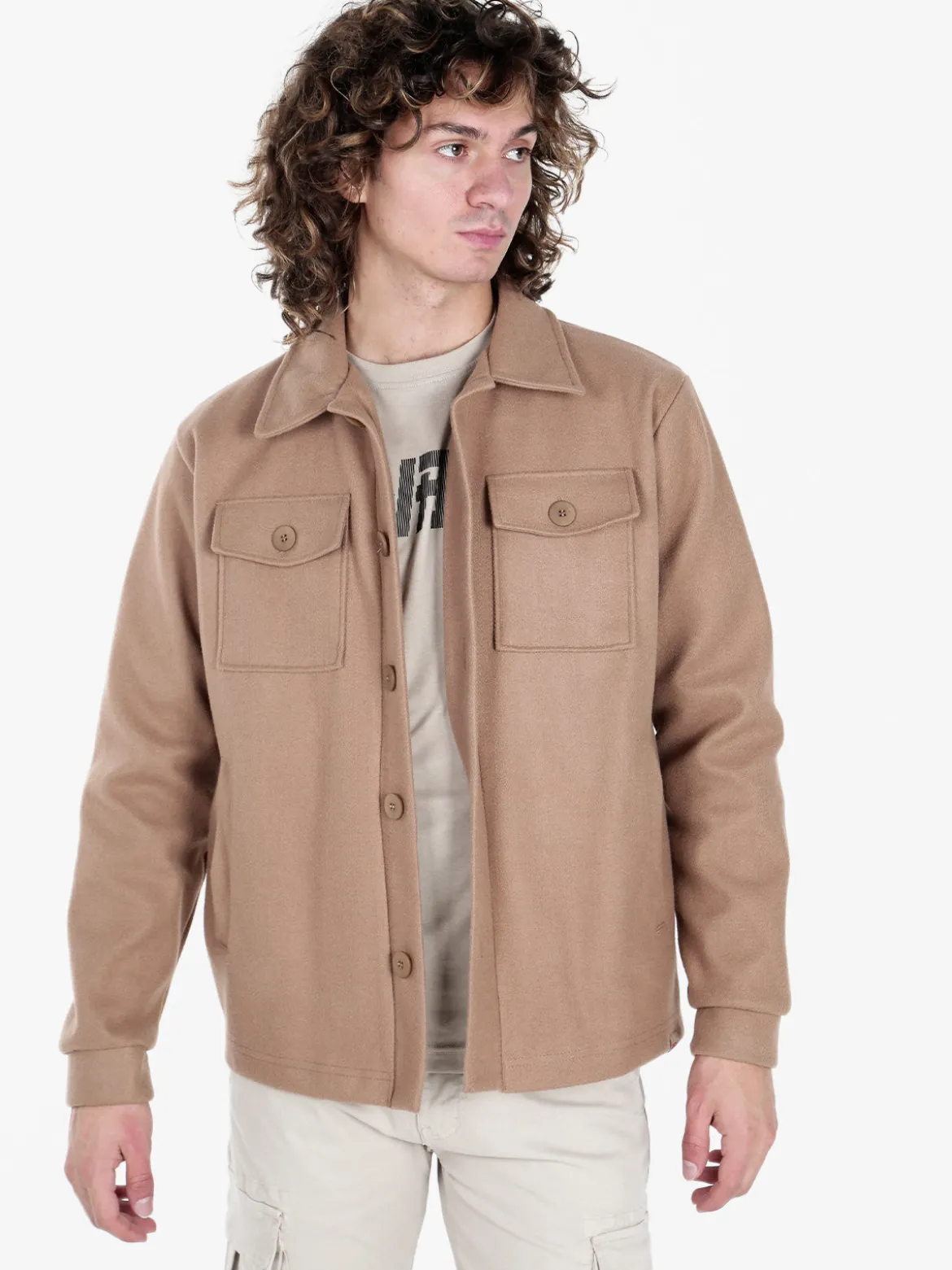 Rifle Giacca camicia da uomo effetto lana con bottoni