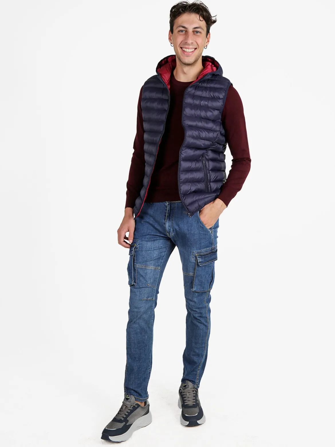 Rifle Gilet da uomo imbottito con cappuccio - blu scuro