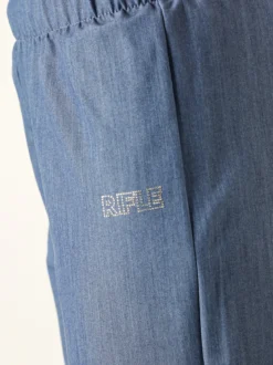 Rifle Pantaloni da donna a gamba larga con logo di strass - blu