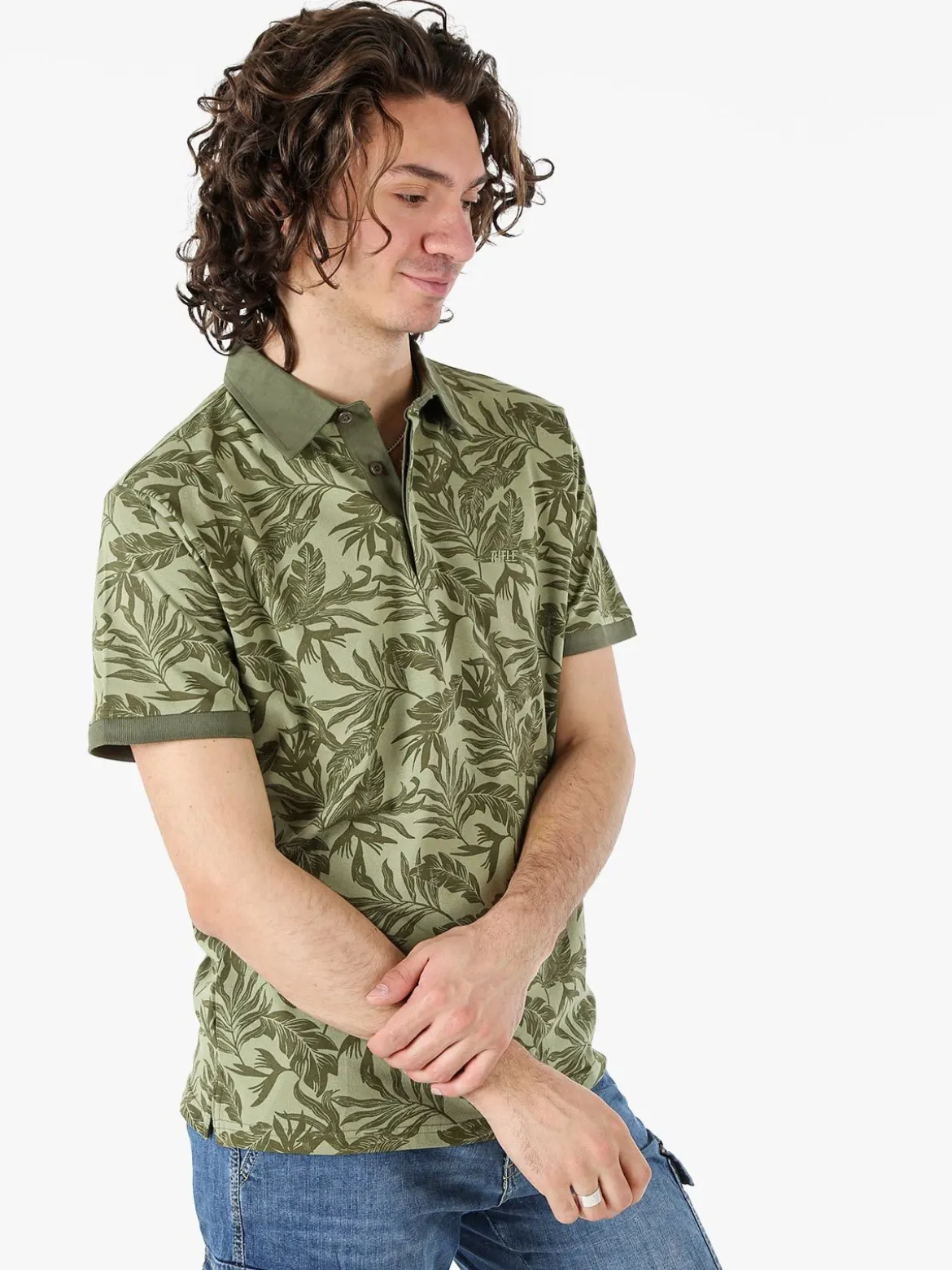 Rifle Polo da uomo in cotone a maniche corte con stampa floreale - verde