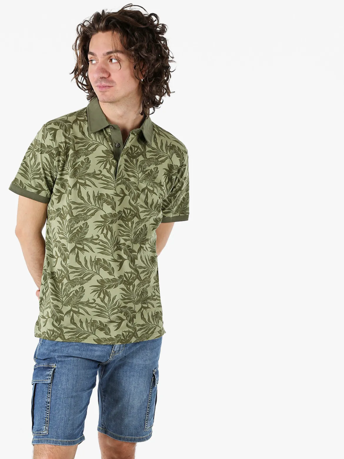 Rifle Polo da uomo in cotone a maniche corte con stampa floreale - verde