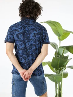 Rifle Polo da uomo in cotone a maniche corte con stampa floreale - blu