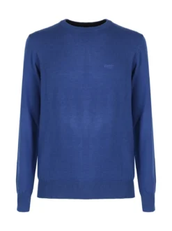 Rifle Pullover girocollo da uomo in maglia misto lana - blu
