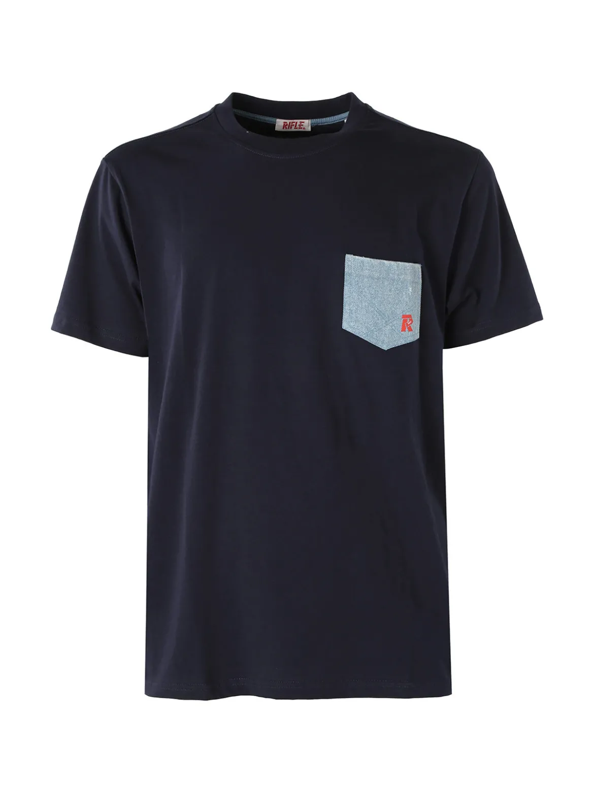 Rifle T-shirt da uomo in cotone con taschino in jeans - blu scuro