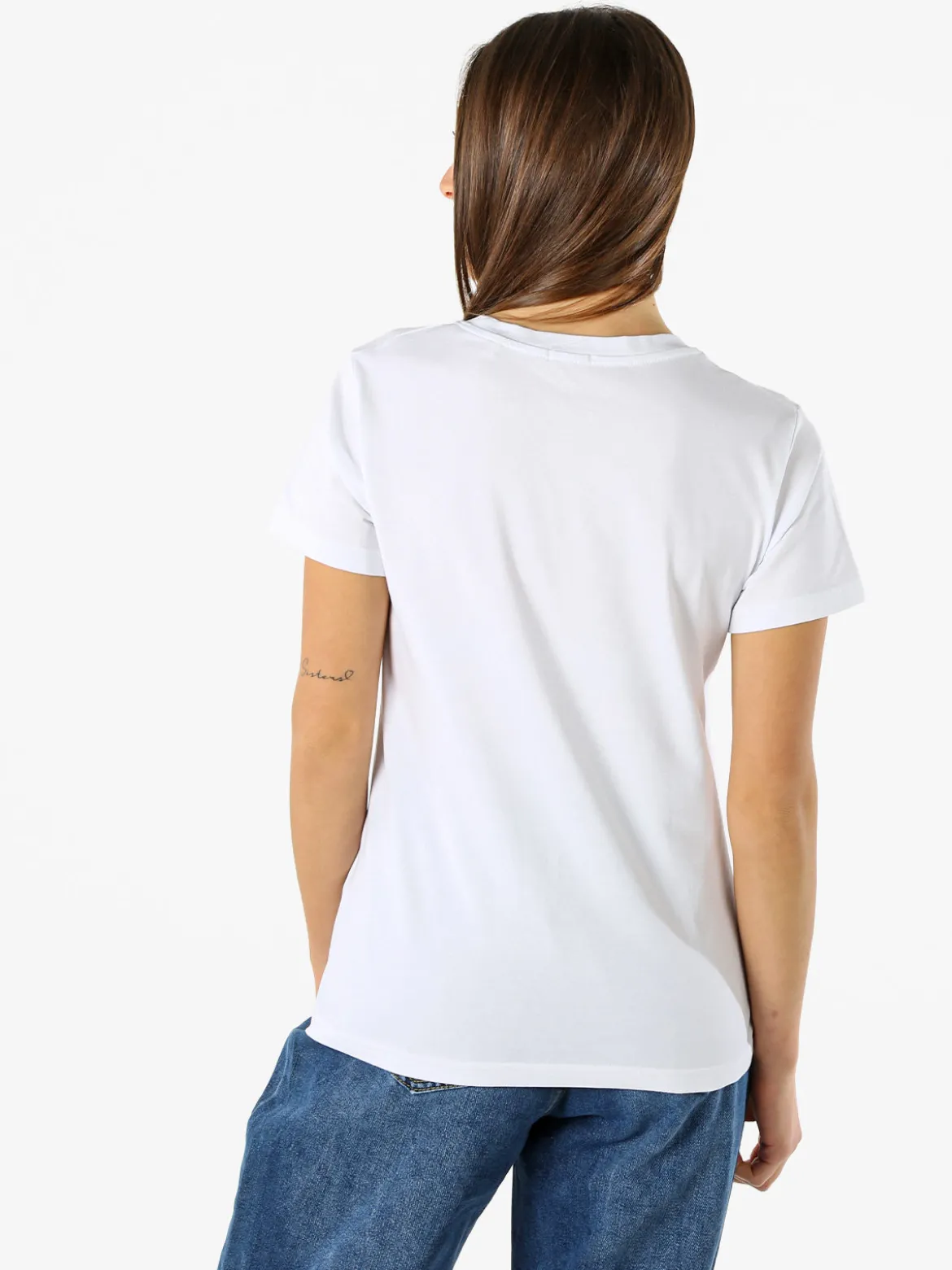 Rifle T-shirt girocollo da donna in cotone con strass - bianco