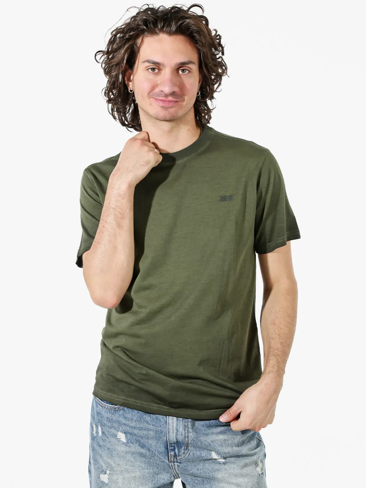Rifle T-shirt girocollo da uomo in cotone con logo - militare