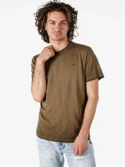 Rifle T-shirt girocollo da uomo in cotone con logo - moro