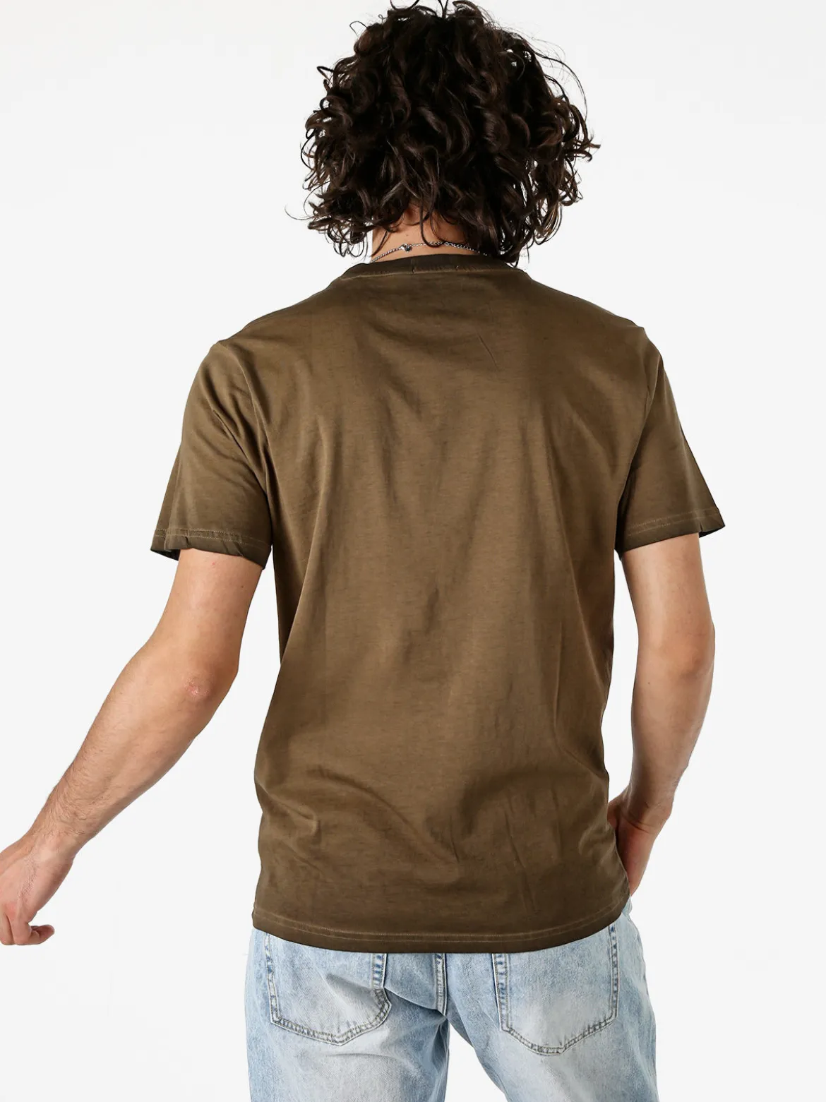 Rifle T-shirt girocollo da uomo in cotone con logo - moro