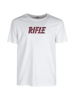 Rifle T-shirt girocollo in cotone con stampa scritta