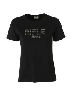Rifle T-shirt in cotone da donna con applicazioni micro borchie - bianco