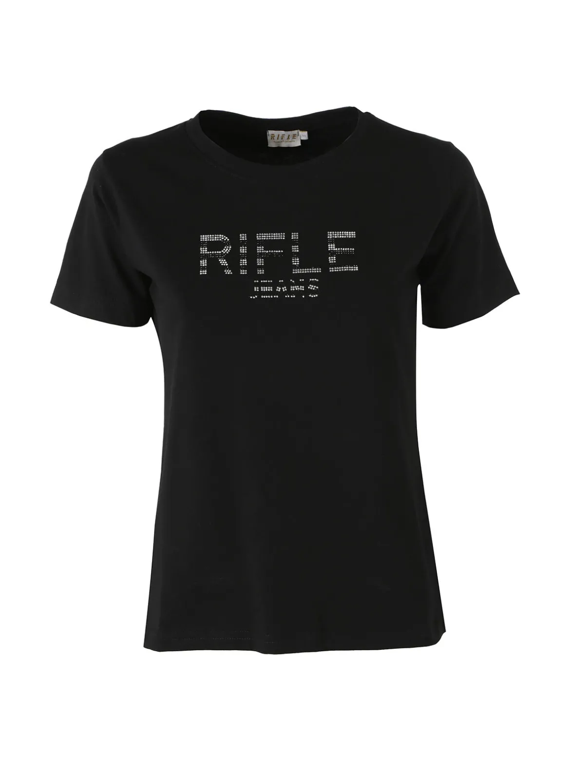 Rifle T-shirt in cotone da donna con applicazioni micro borchie - bianco