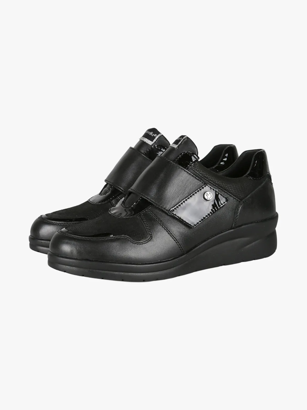 Riposella Scarpe in pelle da donna con strappo e zeppa - nero
