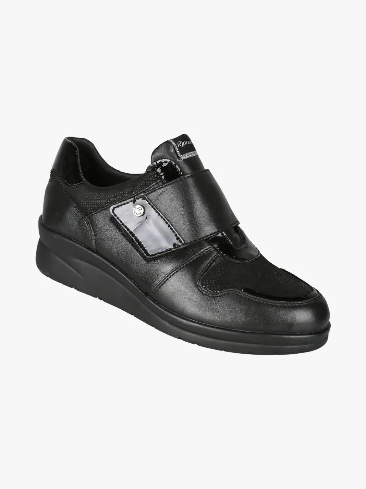 Riposella Scarpe in pelle da donna con strappo e zeppa - nero