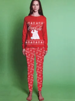 Sabor Coca -Cola Pigiama natalizio donna in cotone - rosso
