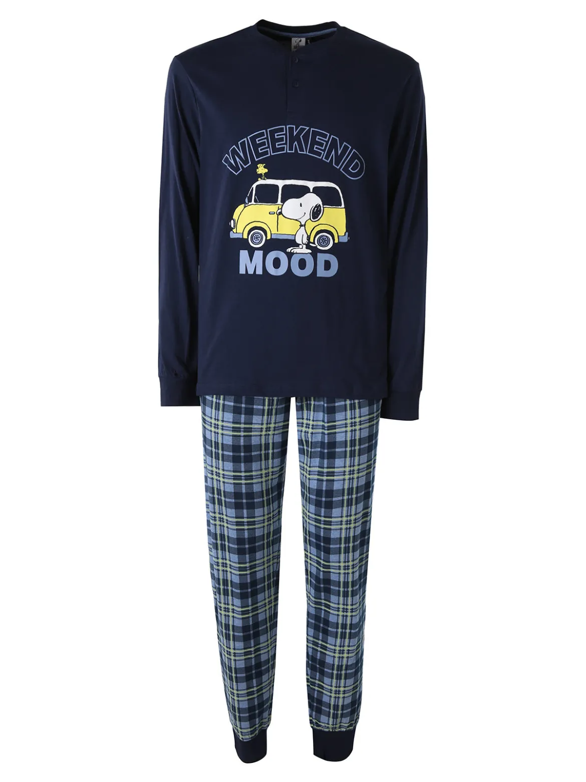 Sabor Snoopy pigiama lungo da uomo in cotone - blu scuro