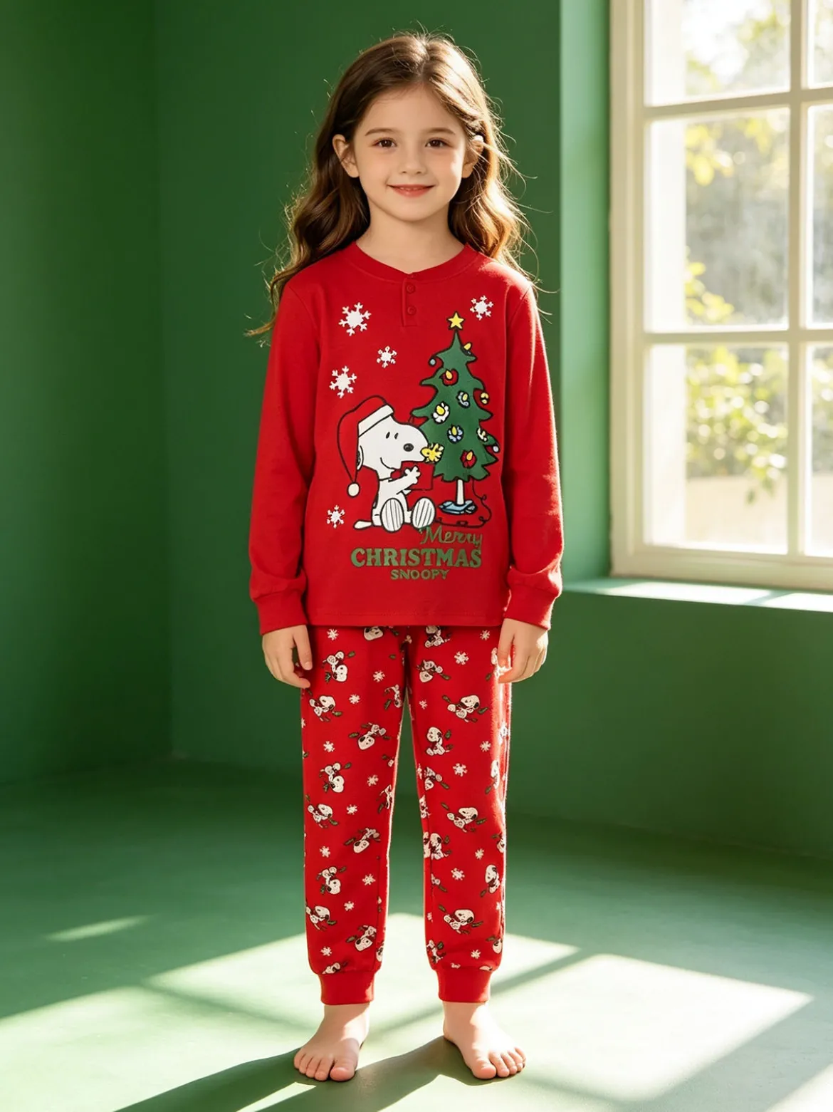 Sabor Snoopy pigiama natalizio da bambina in cotone