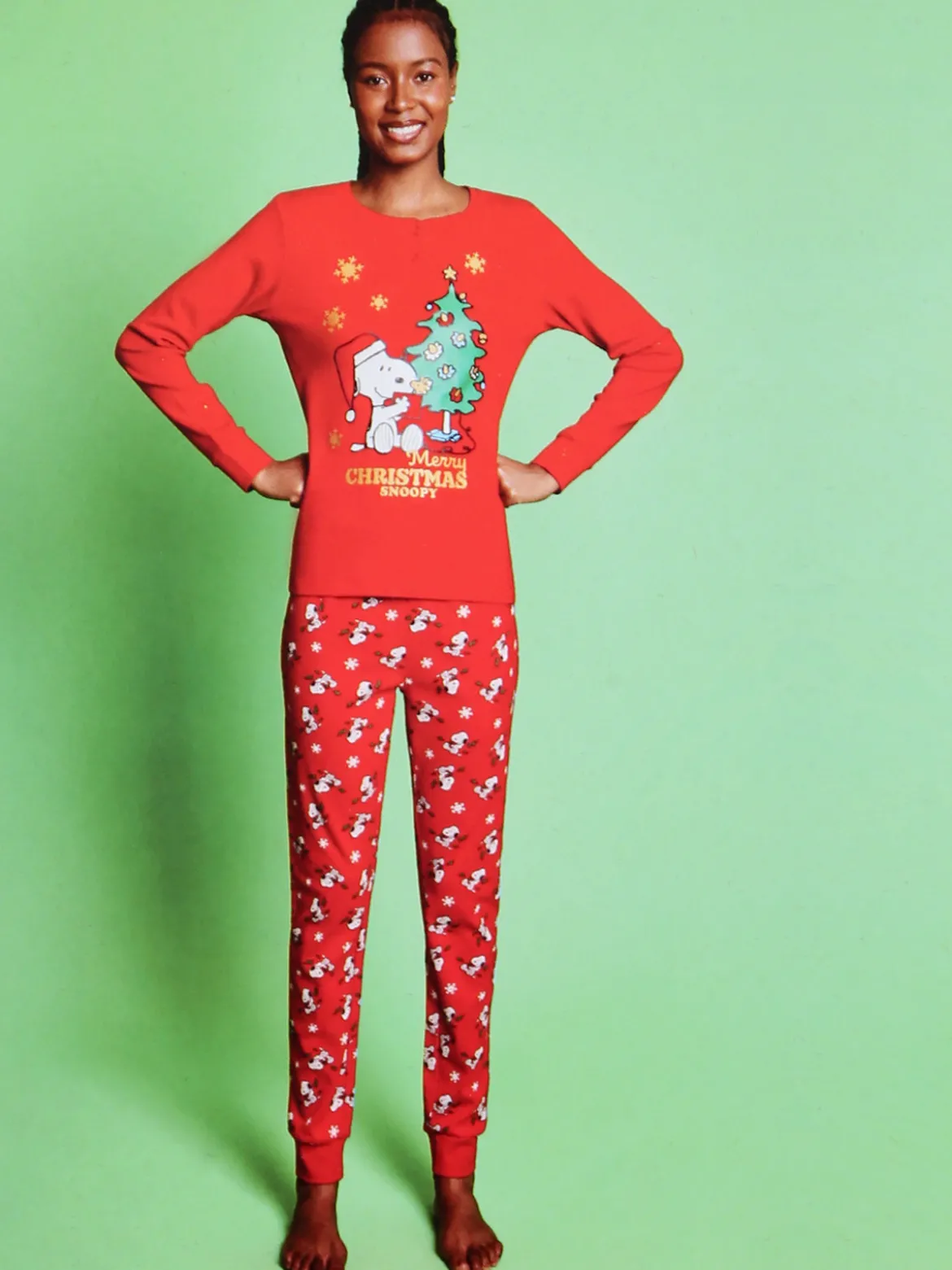 Sabor Snoopy pigiama natalizio donna in cotone - rosso