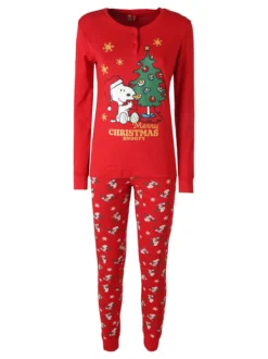 Sabor Snoopy pigiama natalizio donna in cotone - rosso