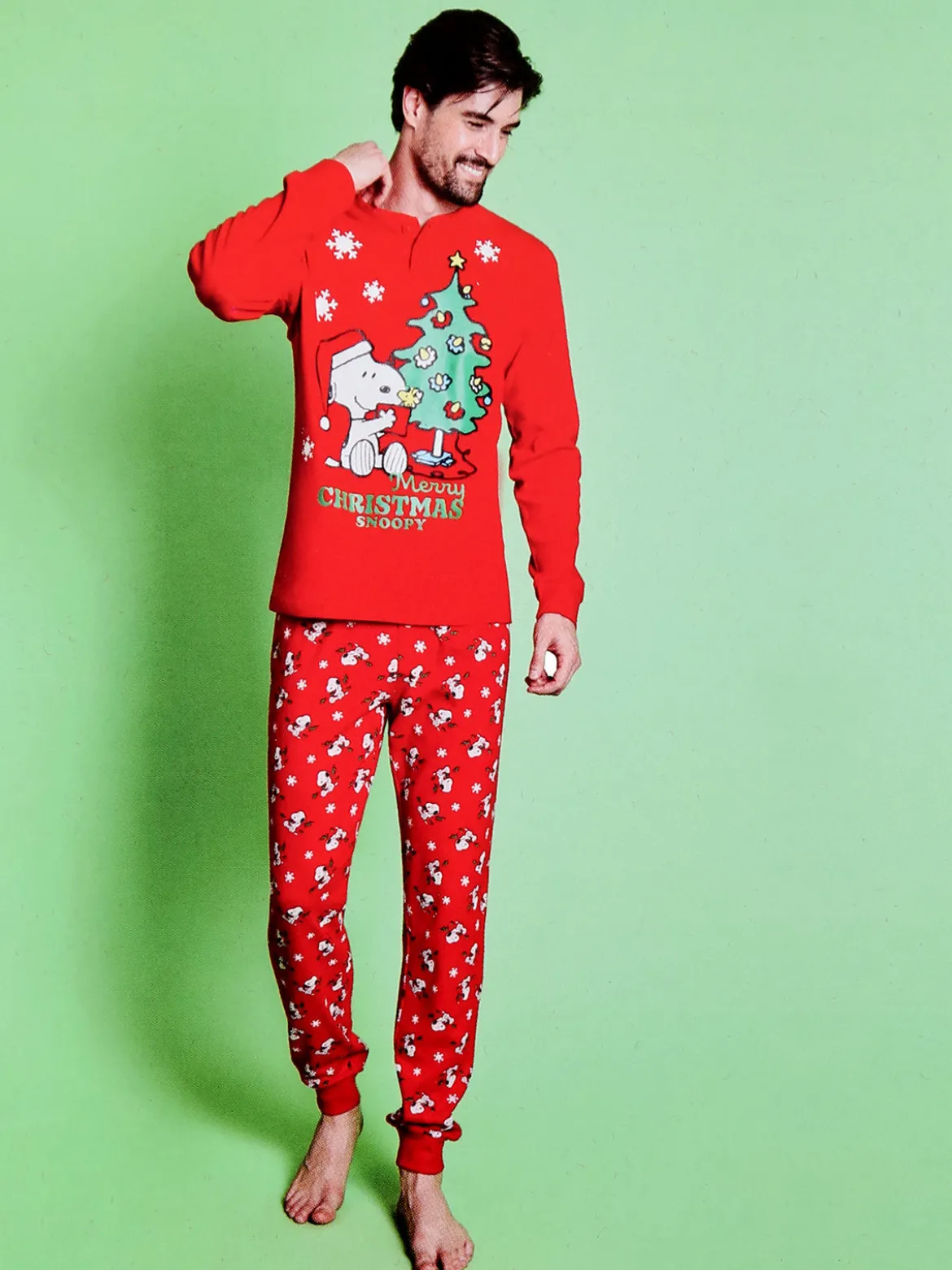 Sabor Snoopy pigiama natalizio uomo in cotone - rosso