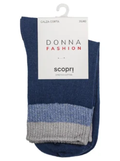Scopri Calze corte da donna in cotone stretch con bordo lurex - blu
