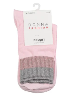 Scopri Calze corte da donna in cotone stretch con bordo lurex - rosa
