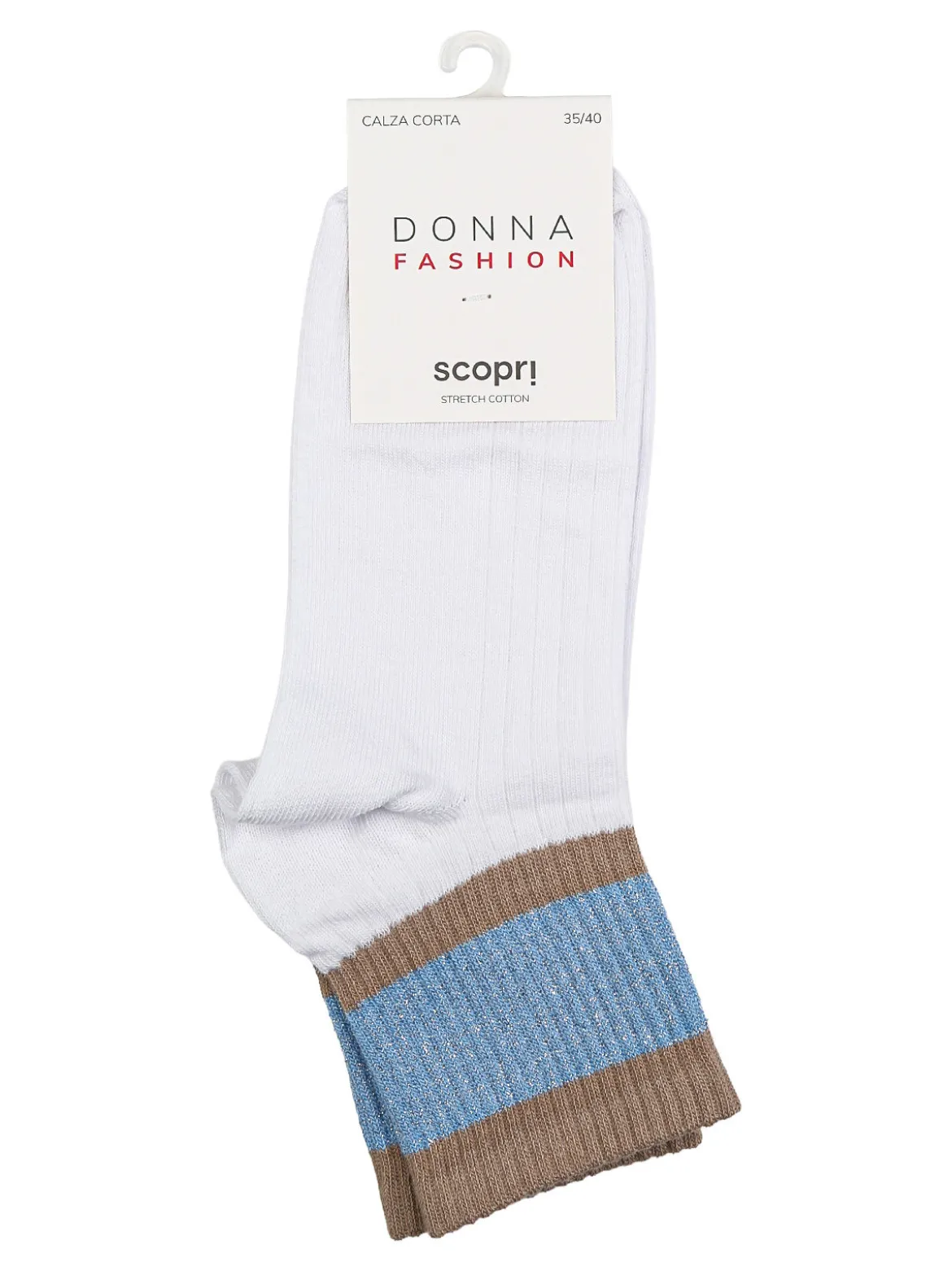 Scopri Calze corte da donna in cotone stretch con inserto lurex - azzurro