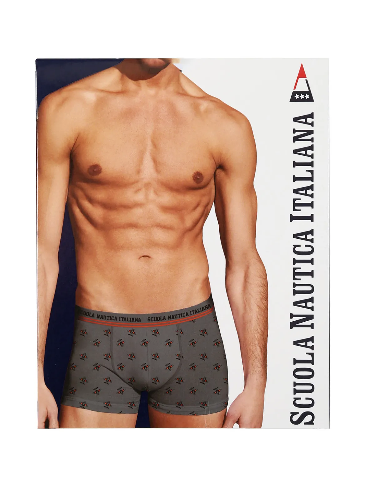 Scuola Nautica Italiana Boxer uomo con stampe in cotone stretch - blu scuro