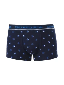 Scuola Nautica Italiana Boxer uomo con stampe in cotone stretch - blu scuro