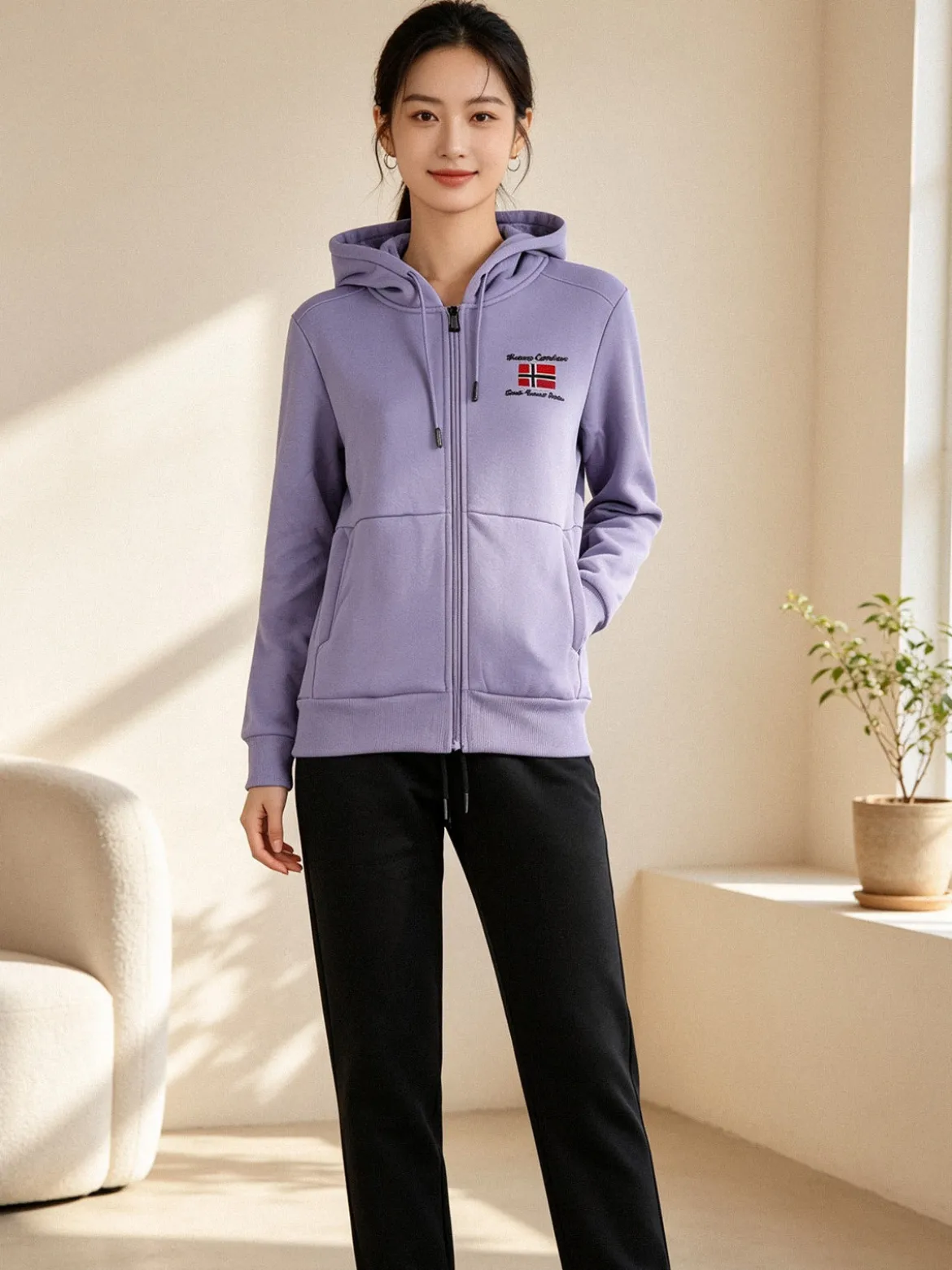 Scuola Nautica Italiana Completo tuta donna invernale 2 pezzi con cappuccio e zip - lilla