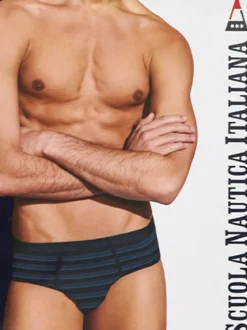 Scuola Nautica Italiana Slip da uomo a righe in cotone elasticizzato - blu scuro