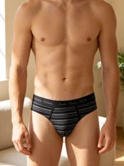 Scuola Nautica Italiana Slip da uomo a righe in cotone elasticizzato - nero