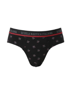 Scuola Nautica Italiana Slip da uomo in cotone elastico con stampe - nero