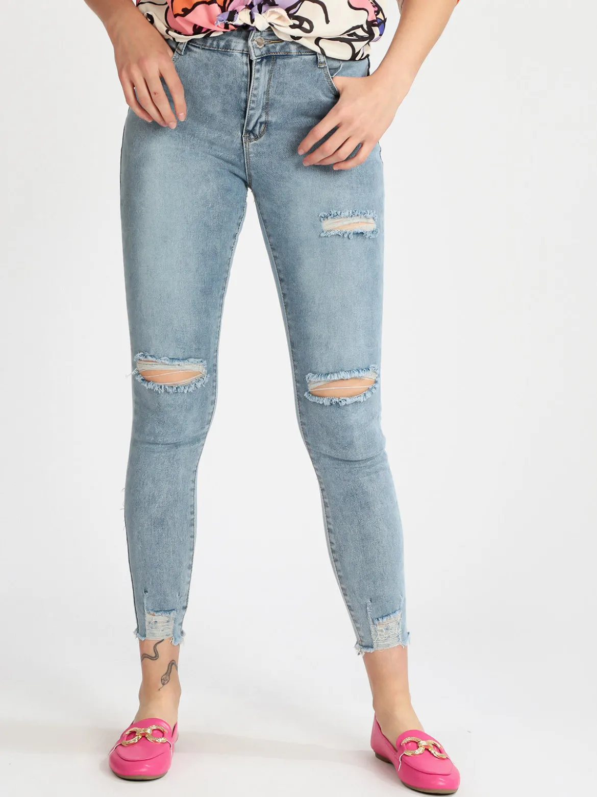 Semaforo Jeans donna skinny con strappi
