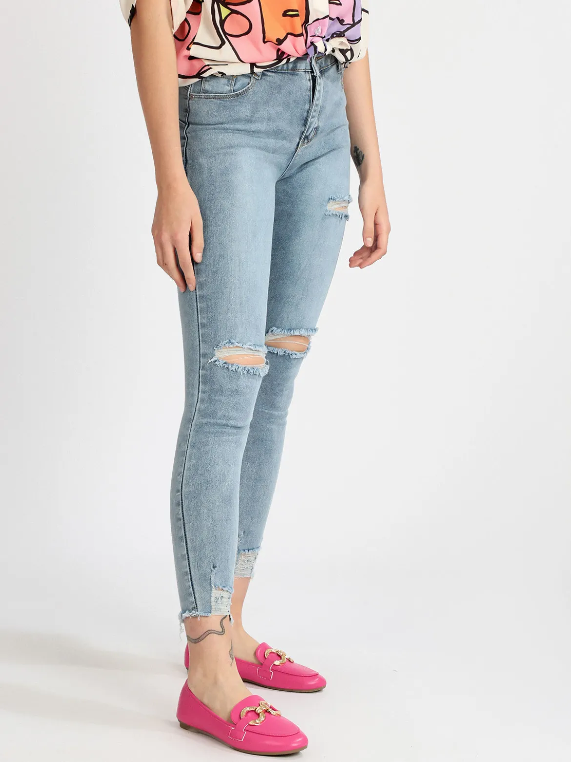 Semaforo Jeans donna skinny con strappi