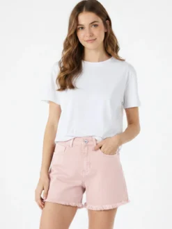 Sexy Sense Shorts donna sfrangiati a vita alta - rosa