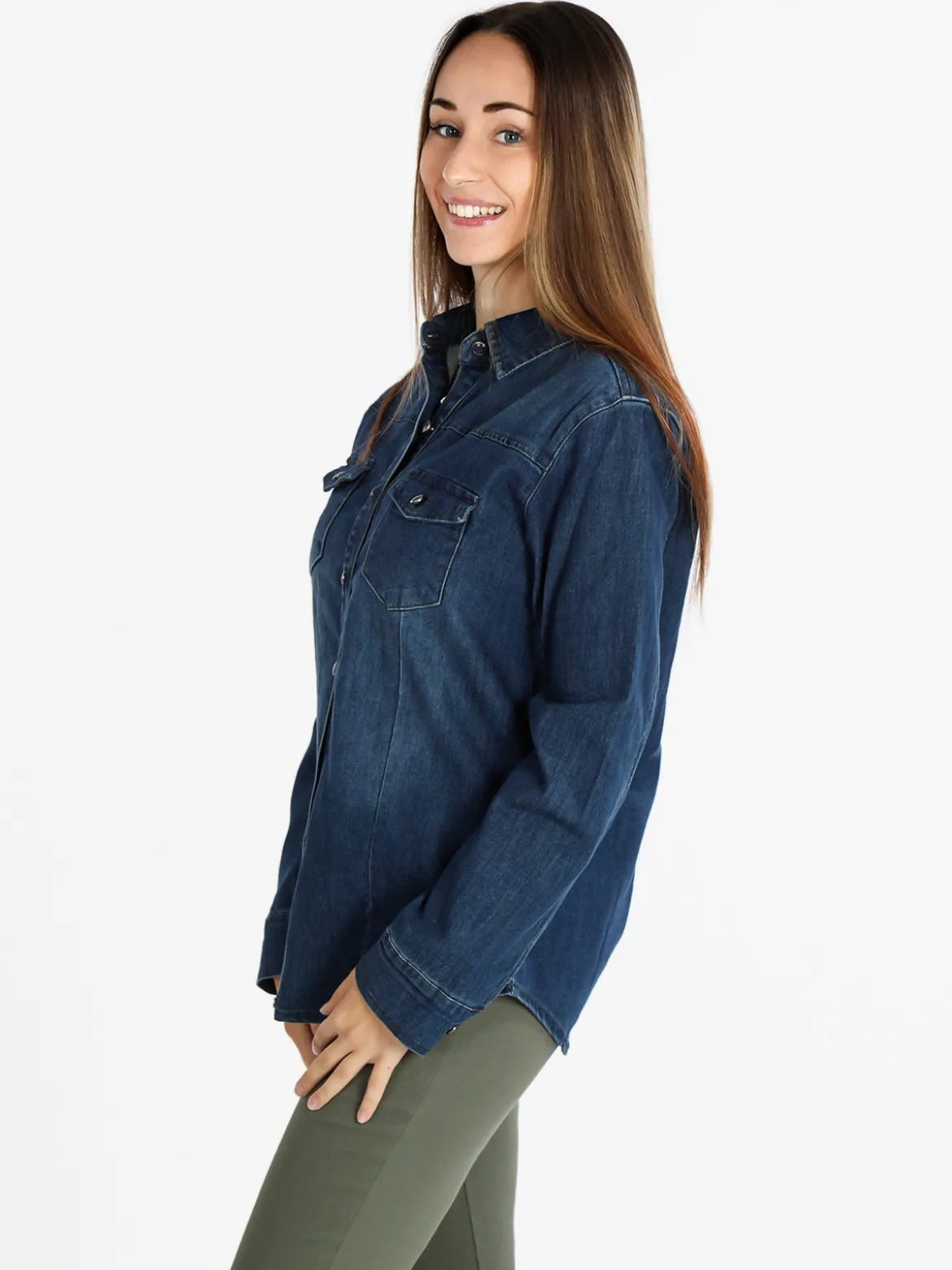 Shiny Design Camicia in jeans con bottoni da donna