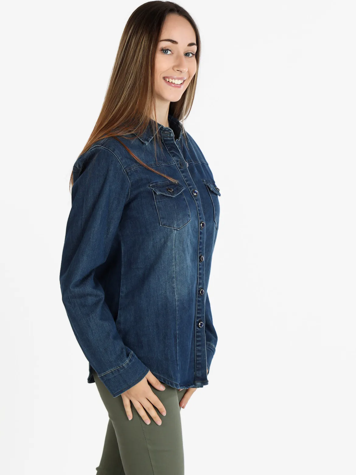 Shiny Design Camicia in jeans con bottoni da donna
