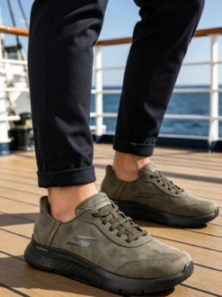 Skechers GO WALK FLEX SMOOTH Sneakers in pelle da uomo - Oliva