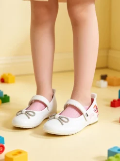 Skifidol Italian Brainrot Ballerine da bambina con strass e cinturino a strappo - bianco