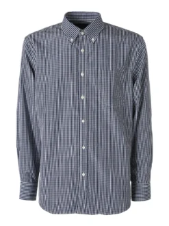 Sky Camicia a quadretti da uomo con maniche lunghe - blu scuro