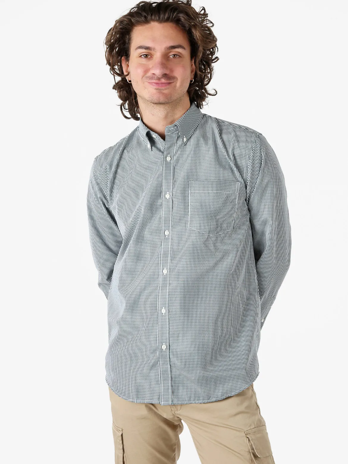 Sky Camicia a quadretti da uomo con maniche lunghe - verde