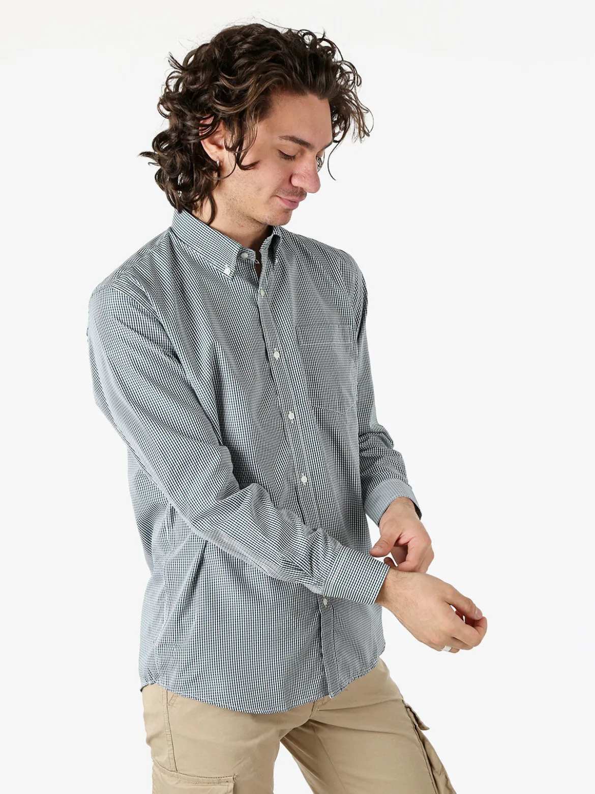Sky Camicia a quadretti da uomo con maniche lunghe - verde