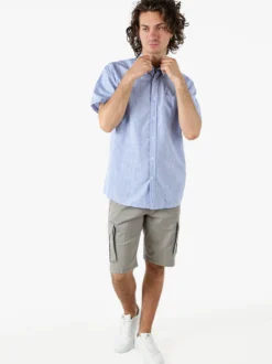 Sky Camicia da uomo a quadretti con maniche corte e taschino - azzurro