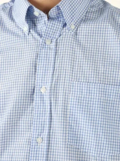 Sky Camicia da uomo a quadretti con maniche corte e taschino - azzurro