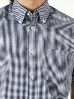 Sky Camicia da uomo a quadretti con maniche corte e taschino - blu scuro