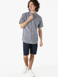 Sky Camicia da uomo a quadretti con maniche corte e taschino - blu scuro