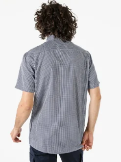 Sky Camicia da uomo a quadretti con maniche corte e taschino - blu scuro
